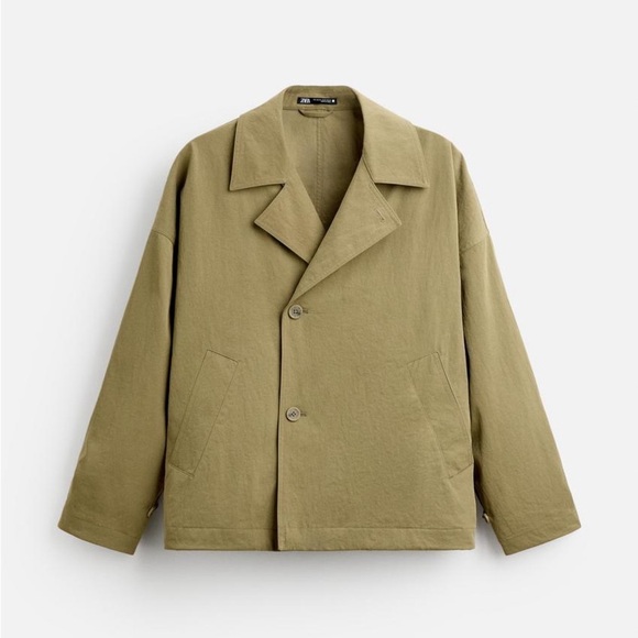 ZARA NWOT Men's Khaki Cropped Trench coat, Size XL - Picture 2 of 13